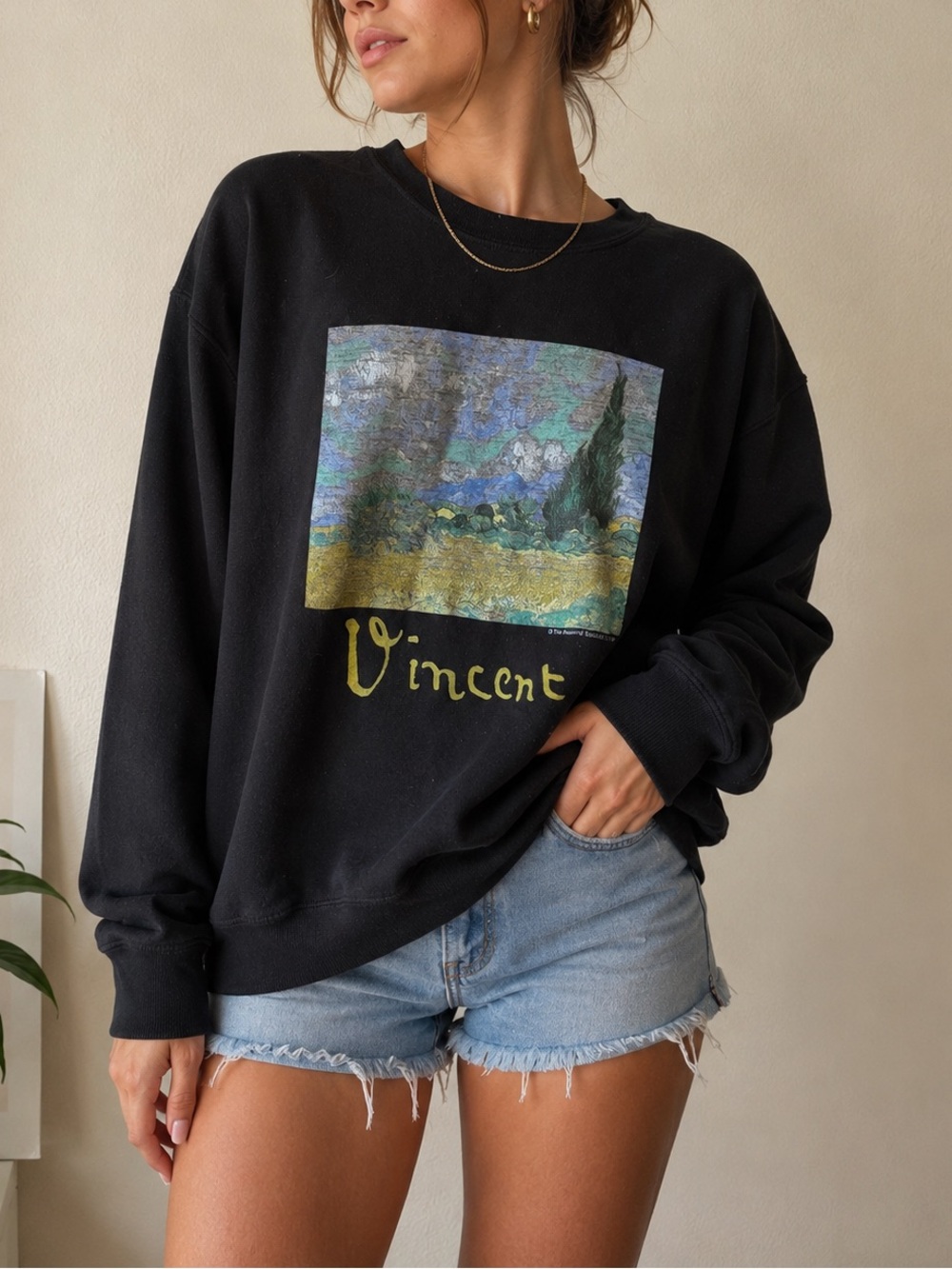 National Gallery Vincent Van Gogh Art Print Black Sweatshirt Crewneck Boxy Fit